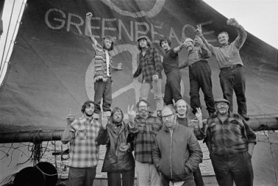 The founders of Greenpeace in 1971 on an island in the Arctic with a campaign to stop a nuclear bomb.