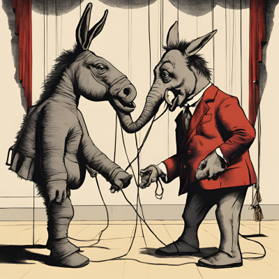 The two party system is an illusion. It's really a one party system. The Republicrats and Democans work together for the same true rulers. It is one party with two hands, and a puppet on each hand. It is not a democracy. That is, among other things, why these seemingly opposing parties work together so passionately and vigorously to unfairly exclude third-parties, such as by vigorously opposing runoff voting. It is an illusion of choice. They only give you one option, but give that one option two different names to confuse and fool you. You are not and cannot be really voting for the so-called &quot;lesser of two evils&quot; if your vote is between a Republicrat and Democan because a vote for 'either' the Republicrats or Democans is a vote for the same one thing. It is to vote for bigger government with more government spending, more taxes, and more centralization/delocalization of power and money.