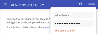 Banned on AI alignment forum