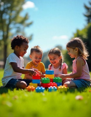 AI Prompt : A group of small children playing interactively