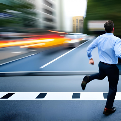 Image generated by AI. The prompt: &quot;A person who is running late in traffic.&quot;